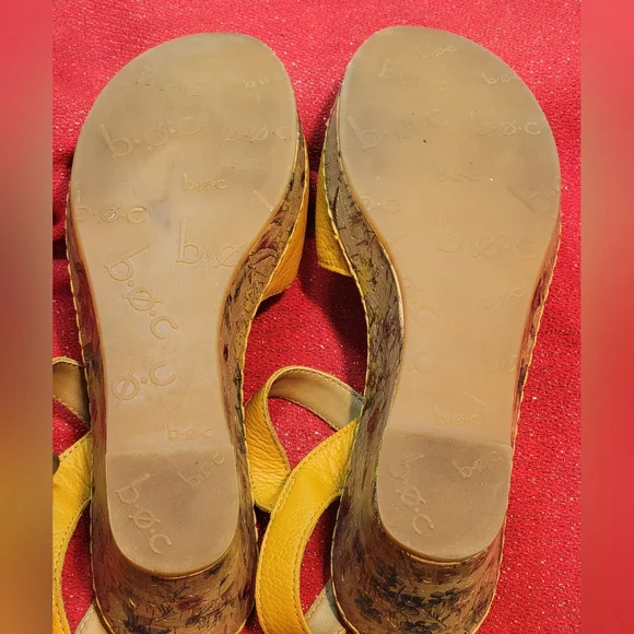 Boc Born 7 Concept Leather Yellow Slingback Floral Cork Wedge Flower Sandal - Picture 10 of 11